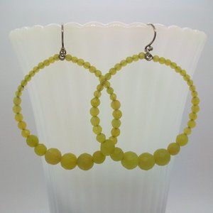 Yellow Green Faceted Graduated Bead Boho Hoop Earrings